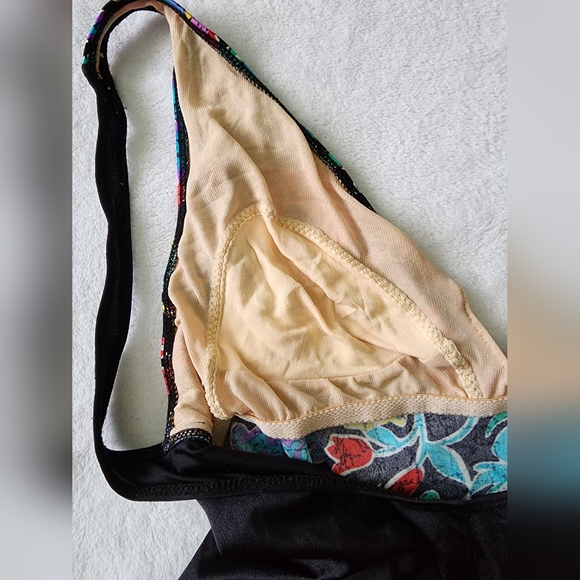Cole of California Vtg 80s Black Multi Color Floral One Piece Swimsuit - Sz 16 - Picture 7 of 13